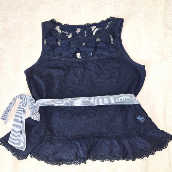 Abercrombie & Fitch Womens Crop Top sz S Blue Sleeveless Lace tie-waist - Picture 1 of 9